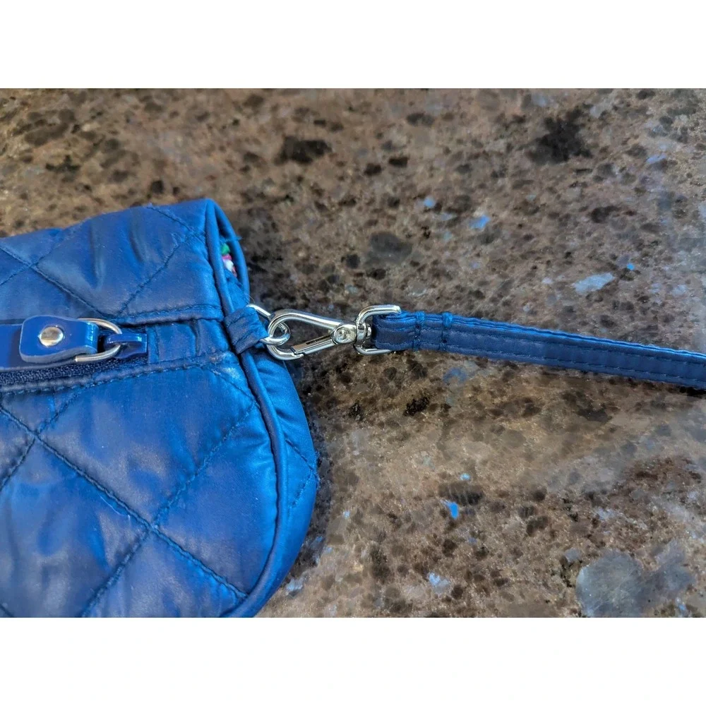 Small Vera Bradley Puffy‎ Wristlet Wallet Navy Blue Silver Retro Inside Purse - Picture 11 of 11